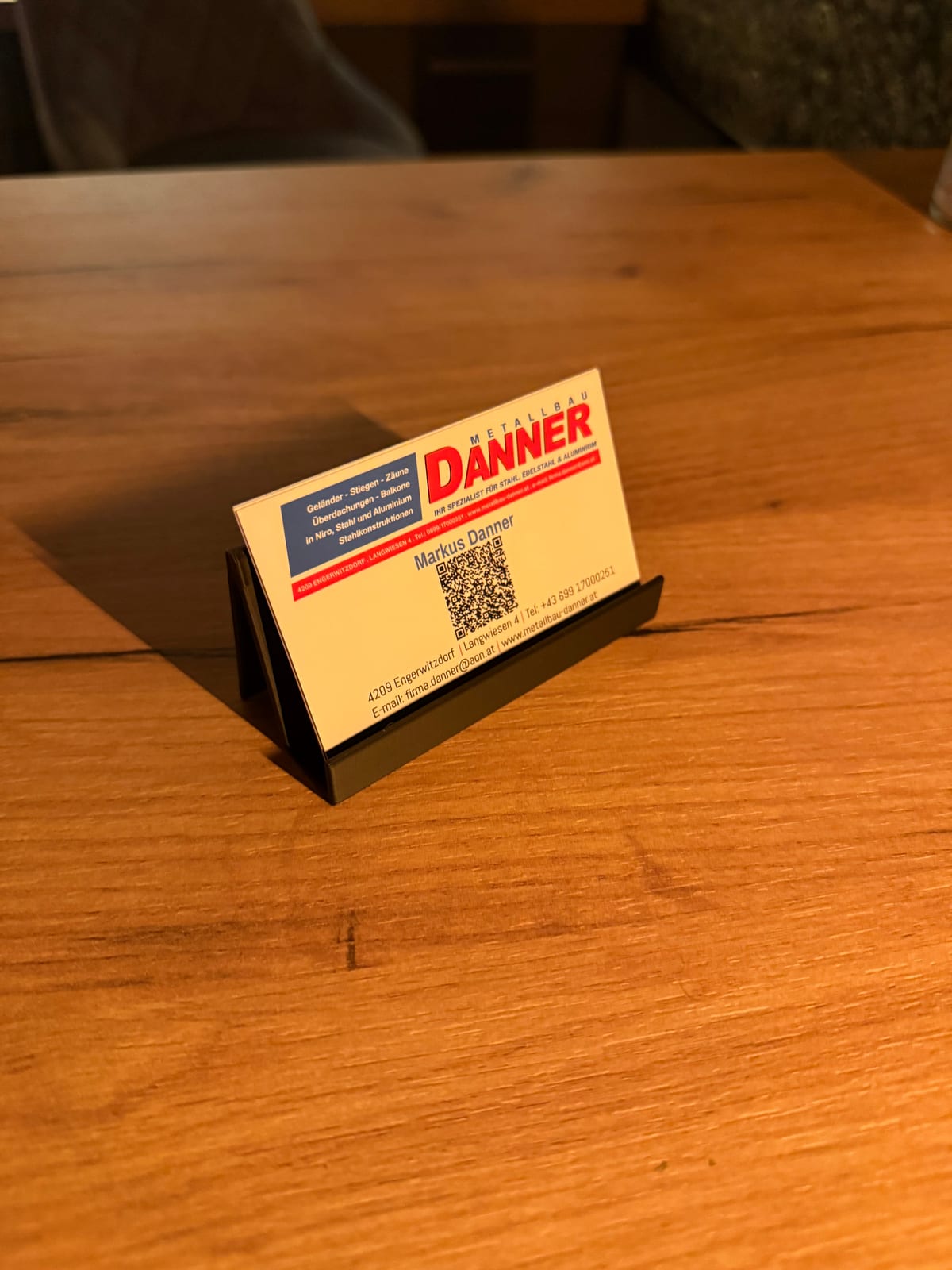 Visitenkarte Metallbau Danner — Rückseite mit QR-Code